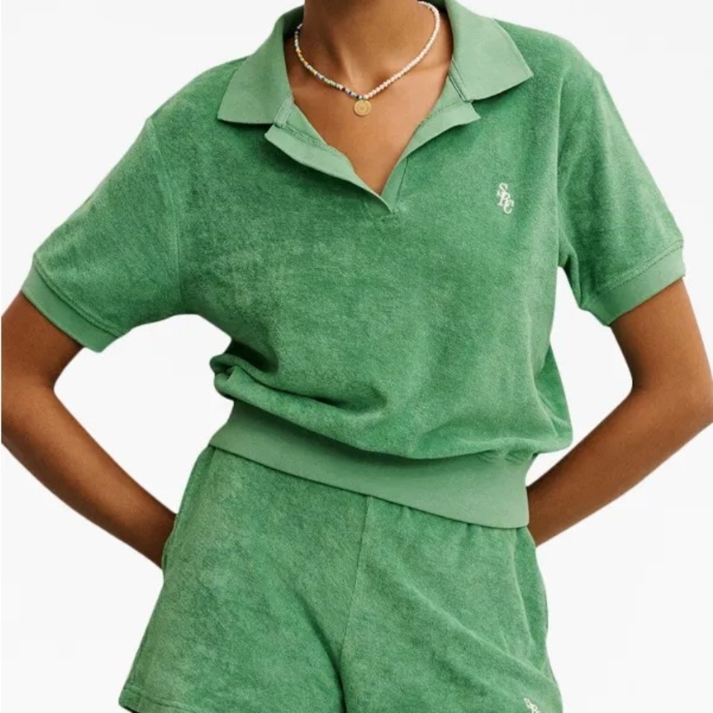 Sporty & Rich Logo Embroidered Terry Cloth Polo